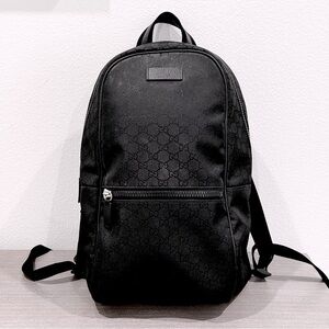 GUCCI Logo Leather Logo Nylon schoolbag Backpack Black